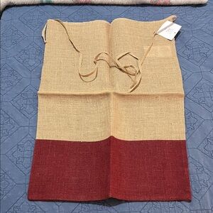 Pottery Barn Red and Tan burlap gift sack (3/5)